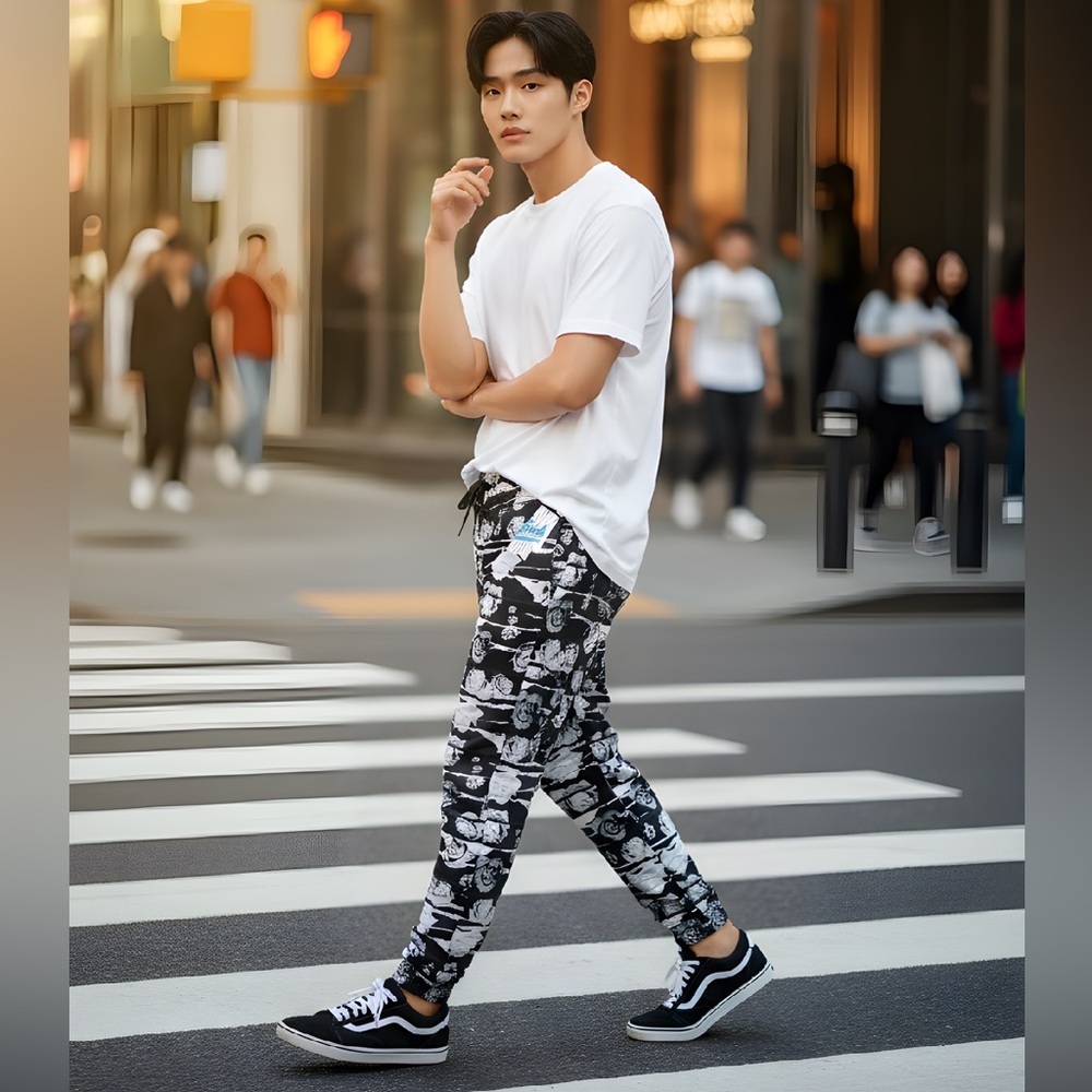 Fresh Prints of Bel-Air SZ M Black/White floral jogger w/pockets/waist 30”-36”